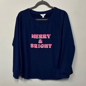 Crown & Ivy Navy Sweater with Pink Text